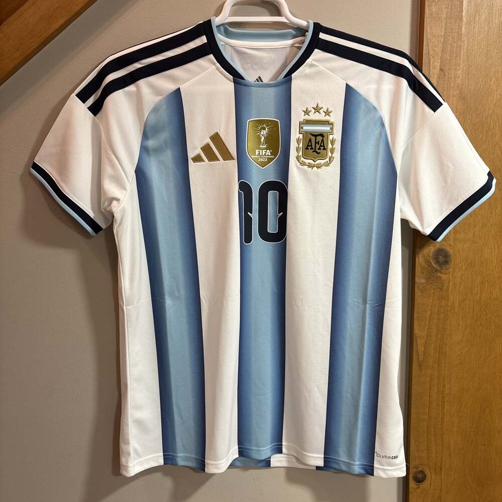 Adidas Mens Jersey White/Blue Size M Argentina Messi #10 Home 2026 Pullover